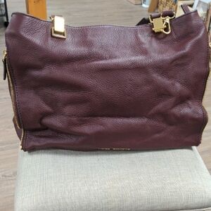 Vince Camuto Brown Leather Shoulder Bag with Elegant Gold Accents